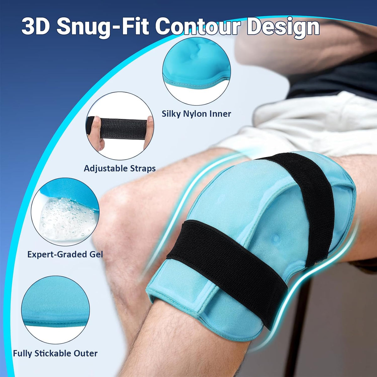 3D Knee Ice Pack Wrap for Injury Reusable Gel Hot Cold Therapy