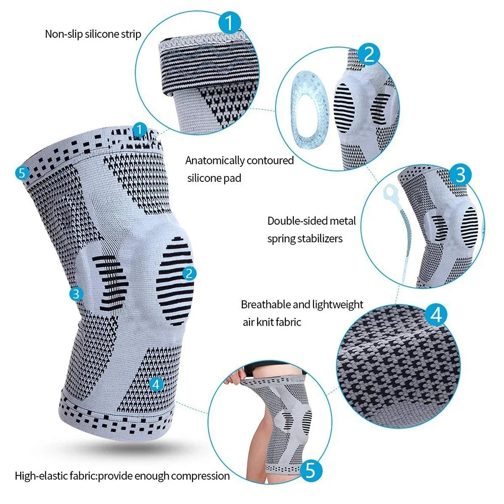 Black Adjustable Knee Sleeve with Side Stabilizers - Knee Compression Sleeve for Men & Women, Knee Brace for Meniscus Tear, Arthritis Pain, Running, Sports & Injury Recovery Knee Support (Copy)