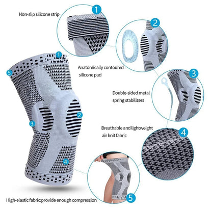 Black Adjustable Knee Sleeve with Side Stabilizers - Knee Compression Sleeve for Men & Women, Knee Brace for Meniscus Tear, Arthritis Pain, Running, Sports & Injury Recovery Knee Support (Copy)